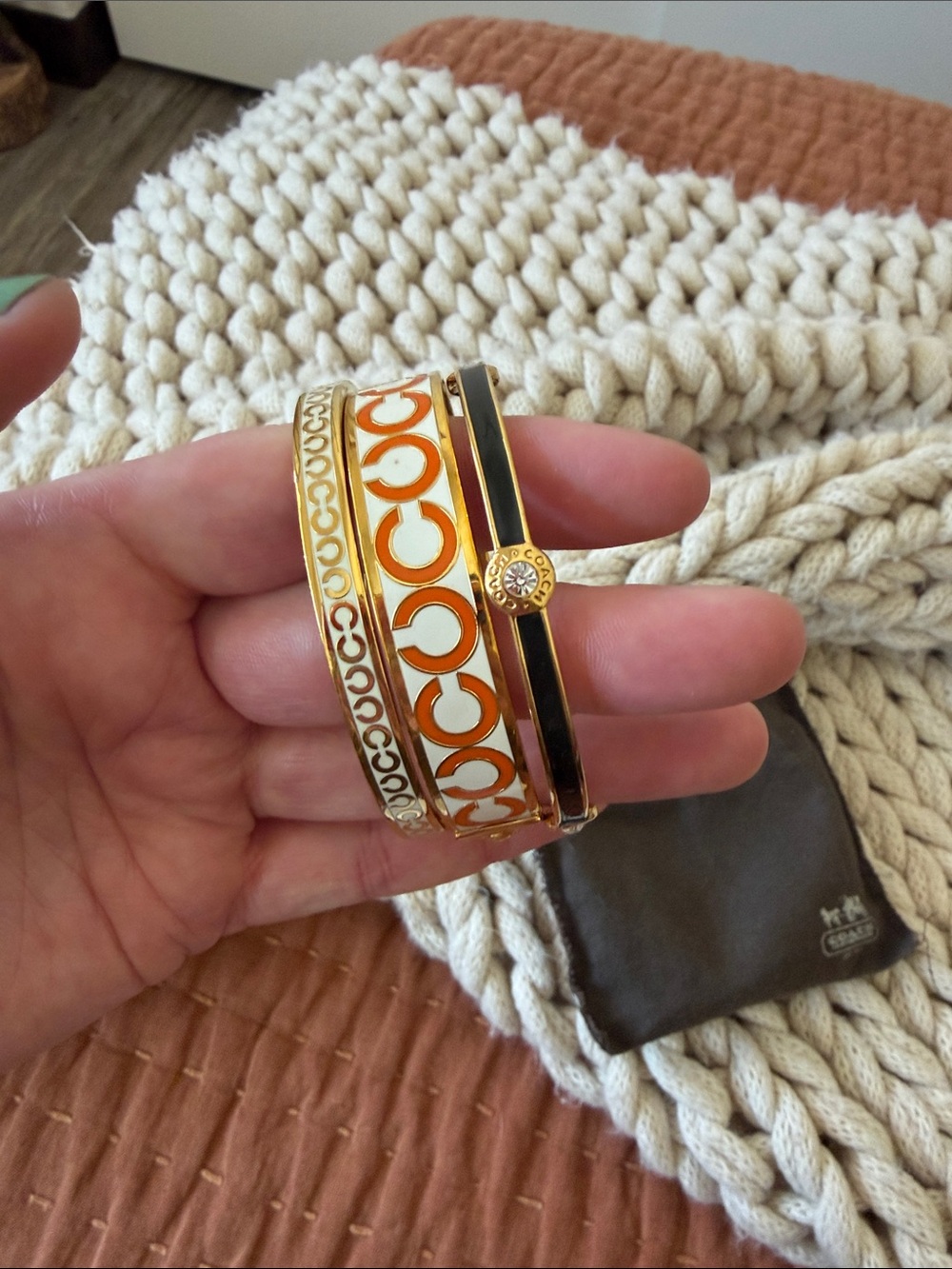 Coach Gold and Orange Enamel Bangle Set - Picture 4 of 7